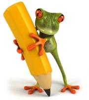 Frog holding pencil